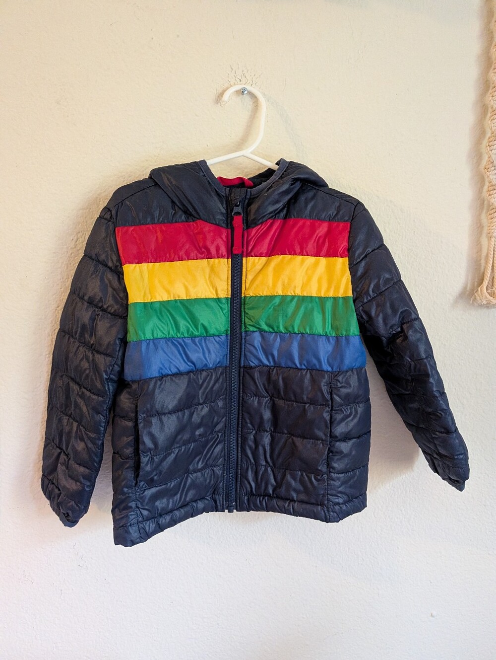 Primary Toddler Kids Rainbow Stripe Lightweight Puffer Jacket Sz 3 Unisex